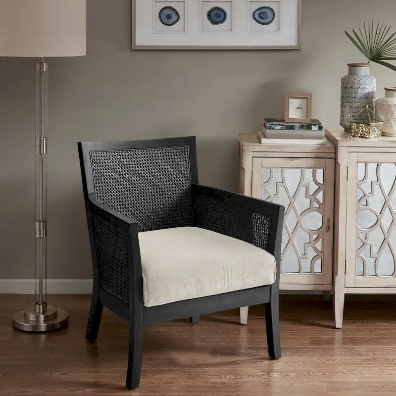 Poltrona singola accent con schienale in canna color crema/sabbia/nera