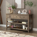 Console Table con 4 Cassetti e Ripiani Aperti – Marrone Lavato / Beige, MDF