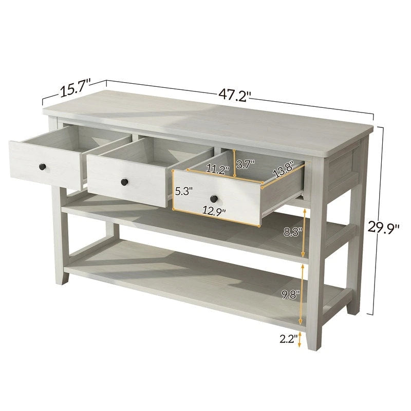Console Table con 4 Cassetti e Ripiani Aperti – Marrone Lavato / Beige, MDF