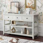 Console Table con 4 Cassetti e Ripiani Aperti – Marrone Lavato / Beige, MDF