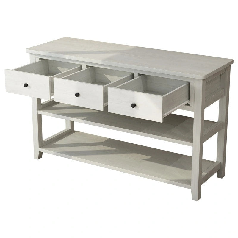 Console Table con 4 Cassetti e Ripiani Aperti – Marrone Lavato / Beige, MDF