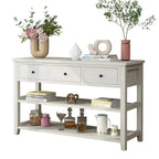 Console Table con 4 Cassetti e Ripiani Aperti – Marrone Lavato / Beige, MDF