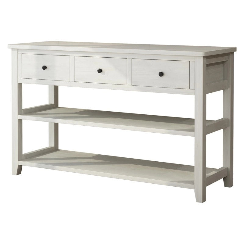 Console Table con 4 Cassetti e Ripiani Aperti – Marrone Lavato / Beige, MDF