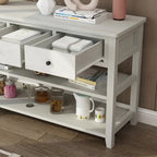 Console Table con 4 Cassetti e Ripiani Aperti – Marrone Lavato / Beige, MDF