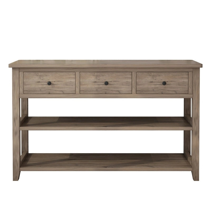 Console Table con 4 Cassetti e Ripiani Aperti – Marrone Lavato / Beige, MDF