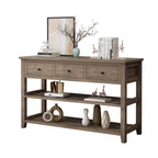 Console Table con 4 Cassetti e Ripiani Aperti – Marrone Lavato / Beige, MDF