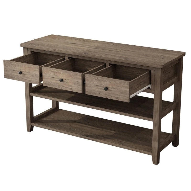 Console Table con 4 Cassetti e Ripiani Aperti – Marrone Lavato / Beige, MDF
