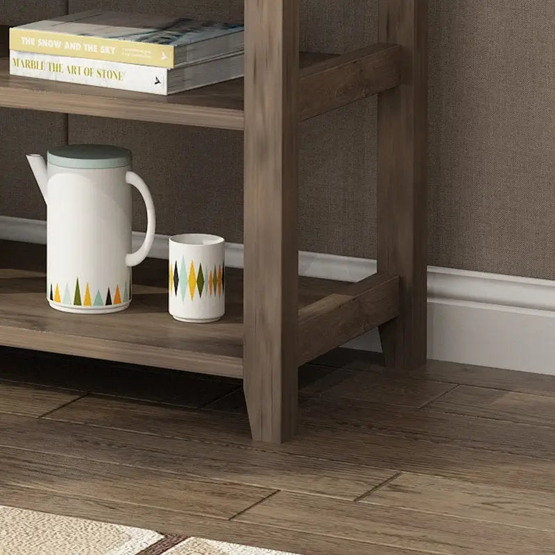 Console Table con 4 Cassetti e Ripiani Aperti – Marrone Lavato / Beige, MDF