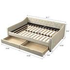 Divano Letto Imbottito/Trapuntato Twin/Full Size con 2 Cassetti Contenitore/Letto Estraibile e Bottone sullo Schienale e Bordino sui Braccioli a Onda, 4Q -ModernLuxe