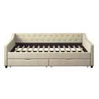 Divano Letto Imbottito/Trapuntato Twin/Full Size con 2 Cassetti Contenitore/Letto Estraibile e Bottone sullo Schienale e Bordino sui Braccioli a Onda, 4Q -ModernLuxe