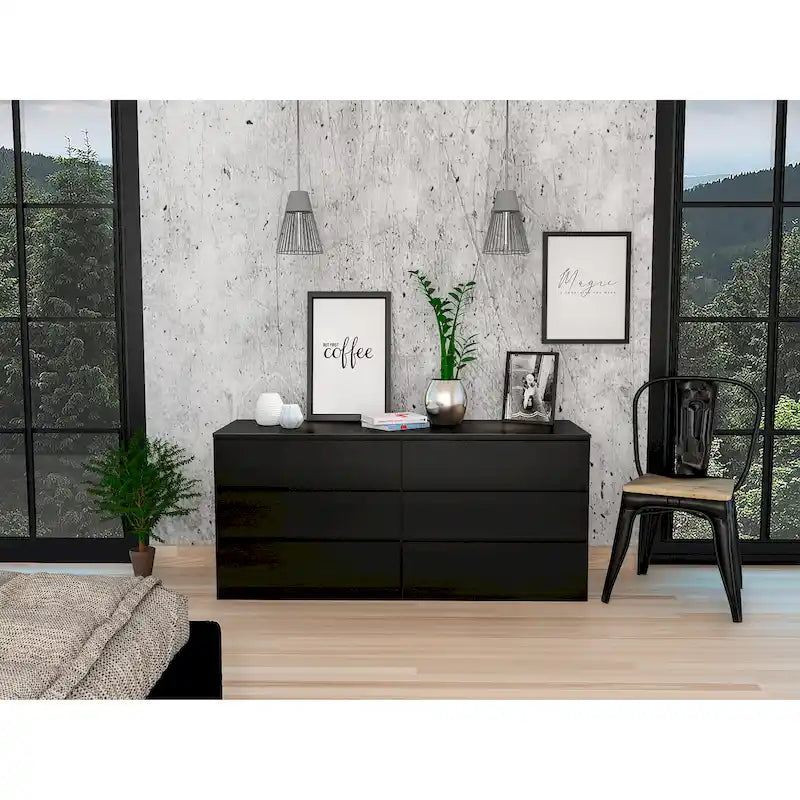 Nero / Bianco / Grigio chiaro / Rovere chiaro — Cassettiera a 6 cassetti, 1 persona