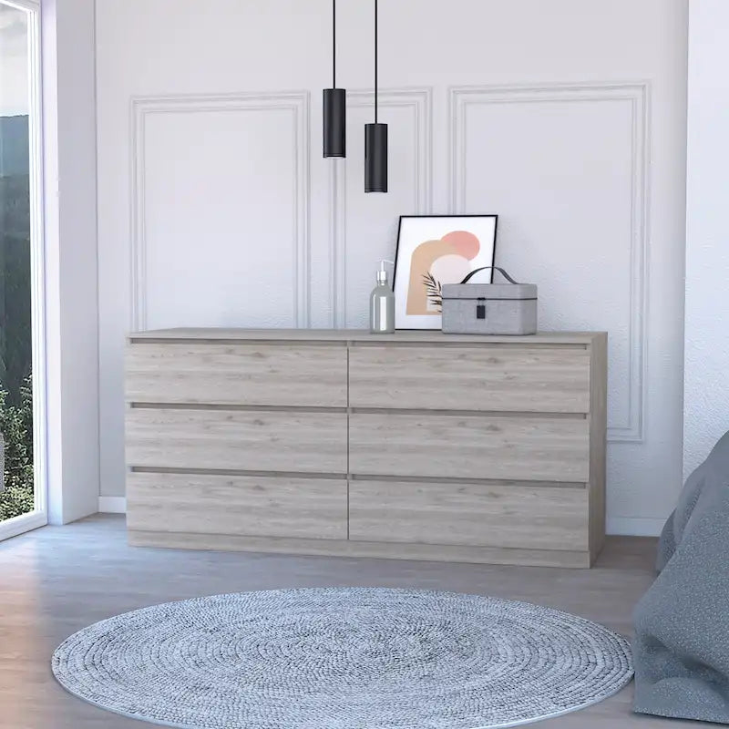 Nero / Bianco / Grigio chiaro / Rovere chiaro — Cassettiera a 6 cassetti, 1 persona