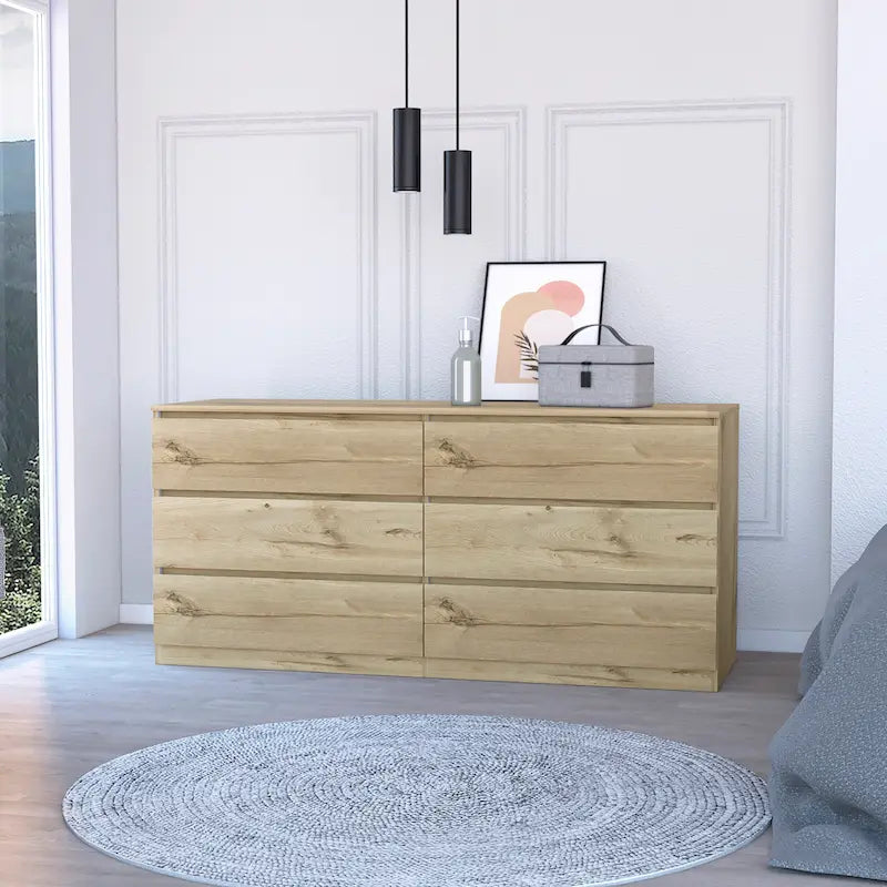 Nero / Bianco / Grigio chiaro / Rovere chiaro — Cassettiera a 6 cassetti, 1 persona