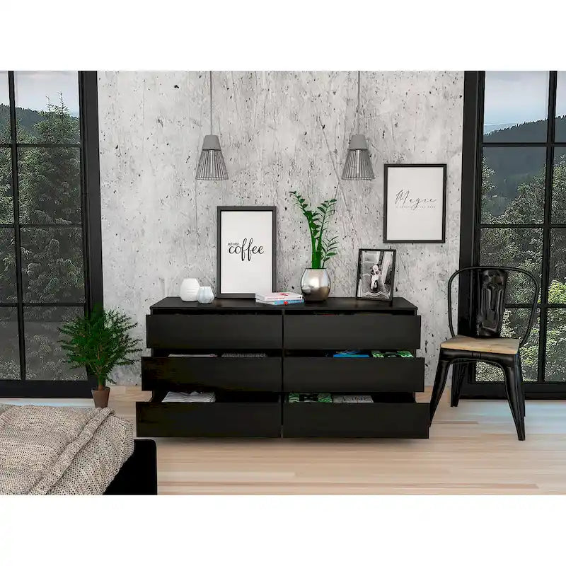 Nero / Bianco / Grigio chiaro / Rovere chiaro — Cassettiera a 6 cassetti, 1 persona