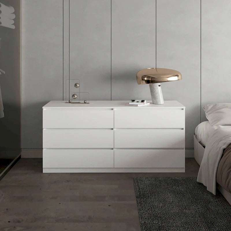 Nero / Bianco / Grigio chiaro / Rovere chiaro — Cassettiera a 6 cassetti, 1 persona
