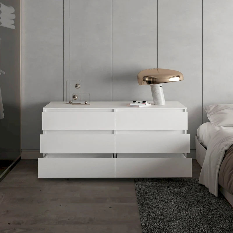 Nero / Bianco / Grigio chiaro / Rovere chiaro — Cassettiera a 6 cassetti, 1 persona