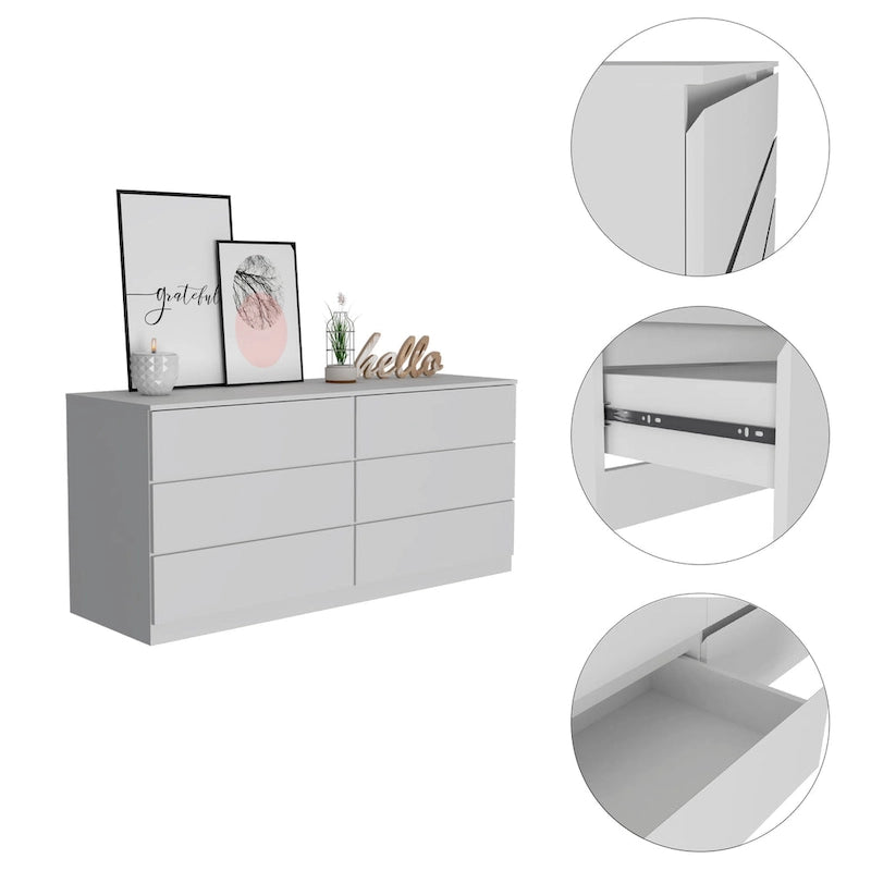 Nero / Bianco / Grigio chiaro / Rovere chiaro — Cassettiera a 6 cassetti, 1 persona
