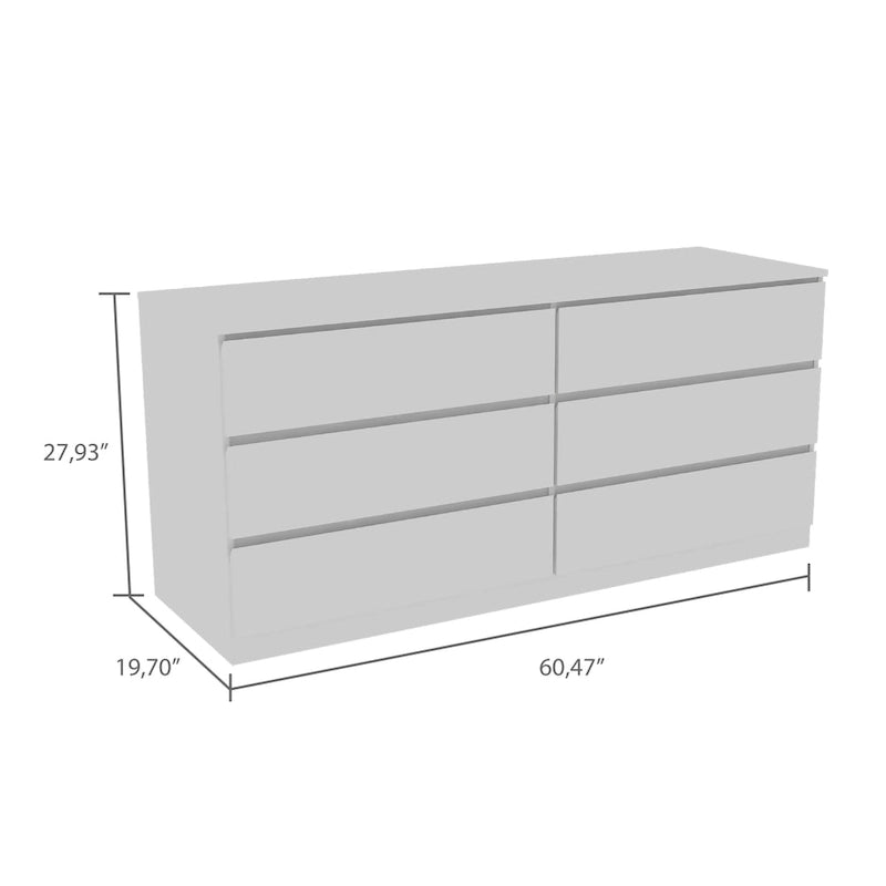 Nero / Bianco / Grigio chiaro / Rovere chiaro — Cassettiera a 6 cassetti, 1 persona