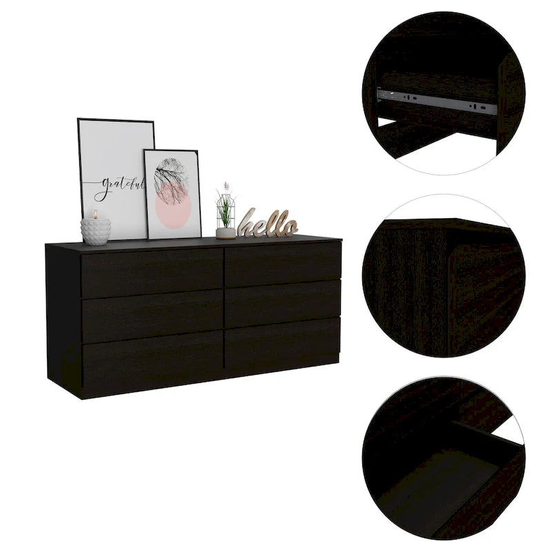 Nero / Bianco / Grigio chiaro / Rovere chiaro — Cassettiera a 6 cassetti, 1 persona