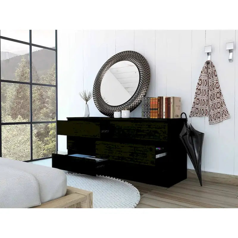 Nero / Bianco / Grigio chiaro / Rovere chiaro — Cassettiera a 6 cassetti, 1 persona