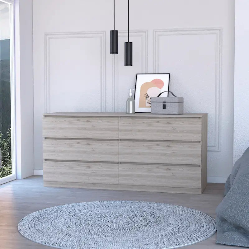 Nero / Bianco / Grigio chiaro / Rovere chiaro — Cassettiera a 6 cassetti, 1 persona
