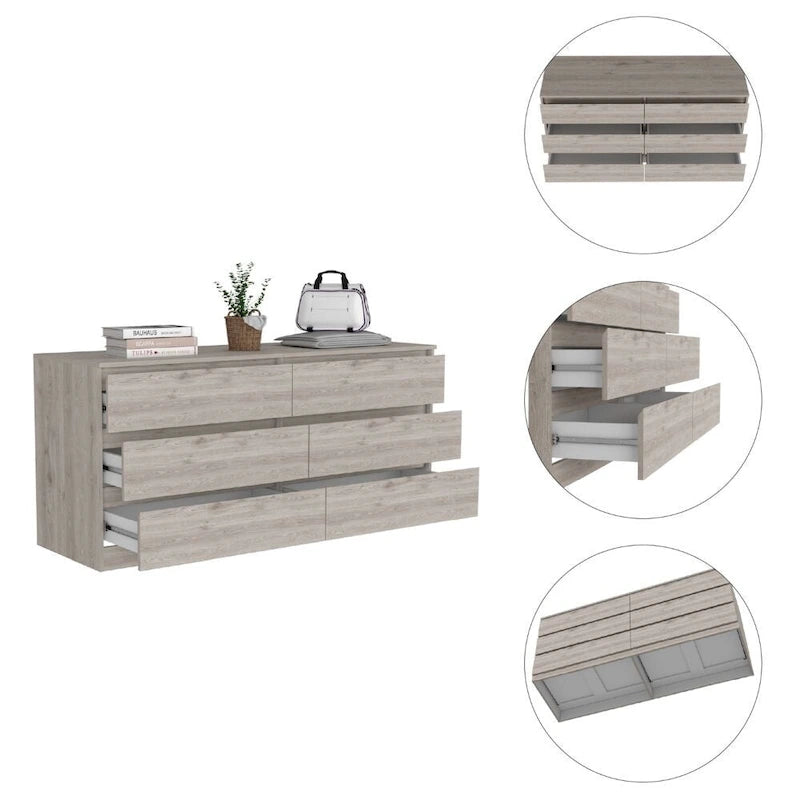 Nero / Bianco / Grigio chiaro / Rovere chiaro — Cassettiera a 6 cassetti, 1 persona