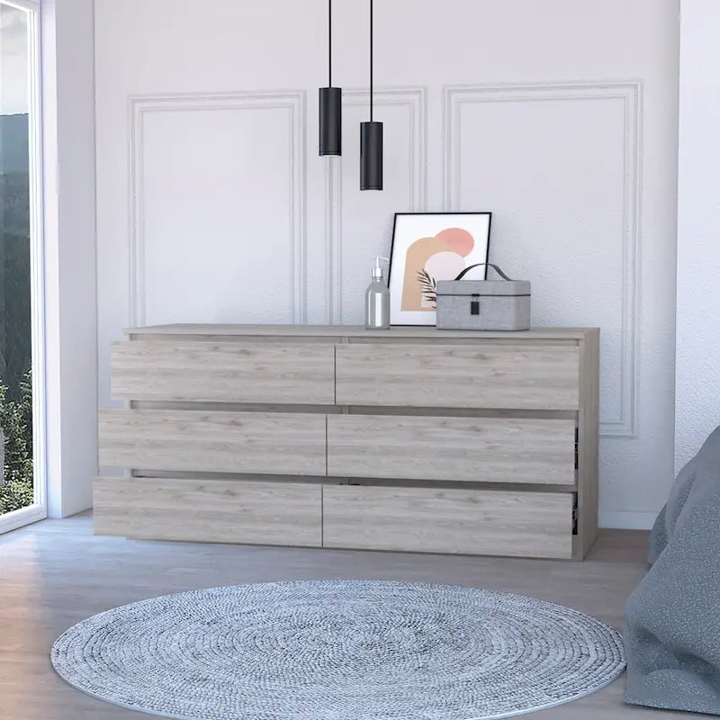 Nero / Bianco / Grigio chiaro / Rovere chiaro — Cassettiera a 6 cassetti, 1 persona