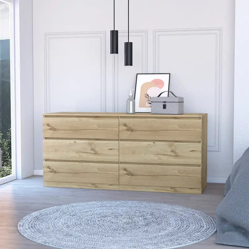 Nero / Bianco / Grigio chiaro / Rovere chiaro — Cassettiera a 6 cassetti, 1 persona