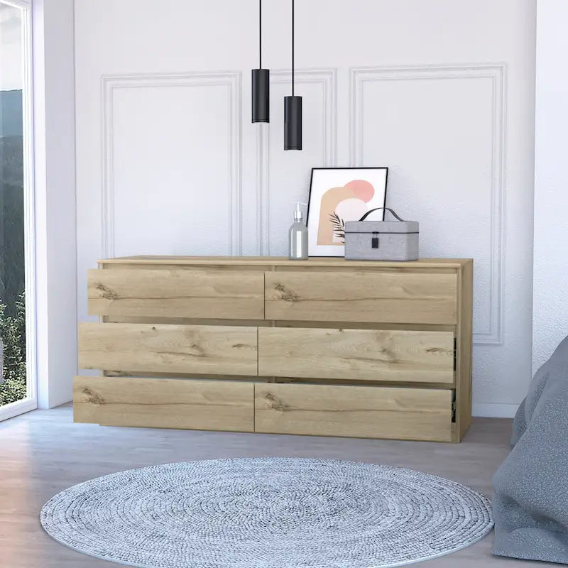 Nero / Bianco / Grigio chiaro / Rovere chiaro — Cassettiera a 6 cassetti, 1 persona