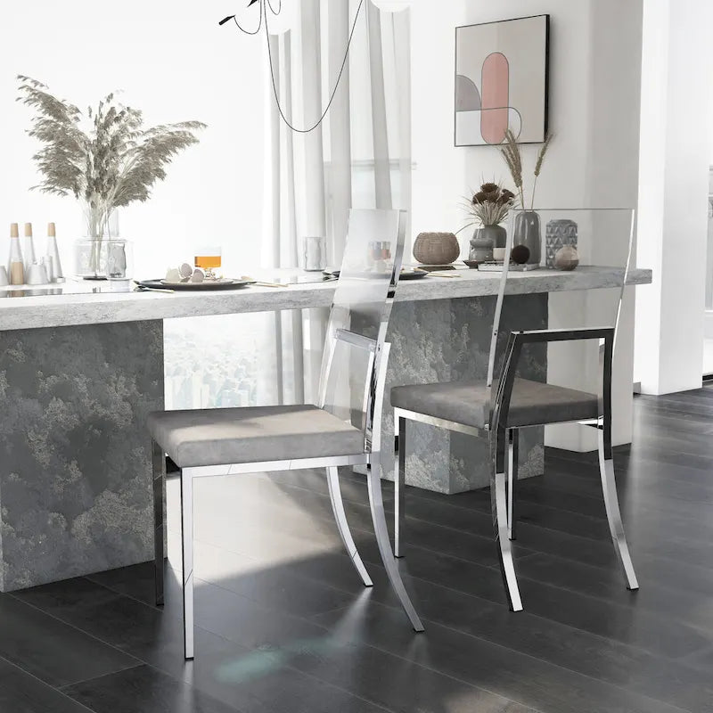 Sedia da pranzo in acrilico grigio e cromo, set da 2