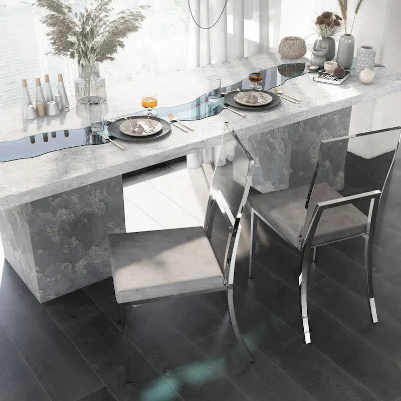 Sedia da pranzo in acrilico grigio e cromo, set da 2