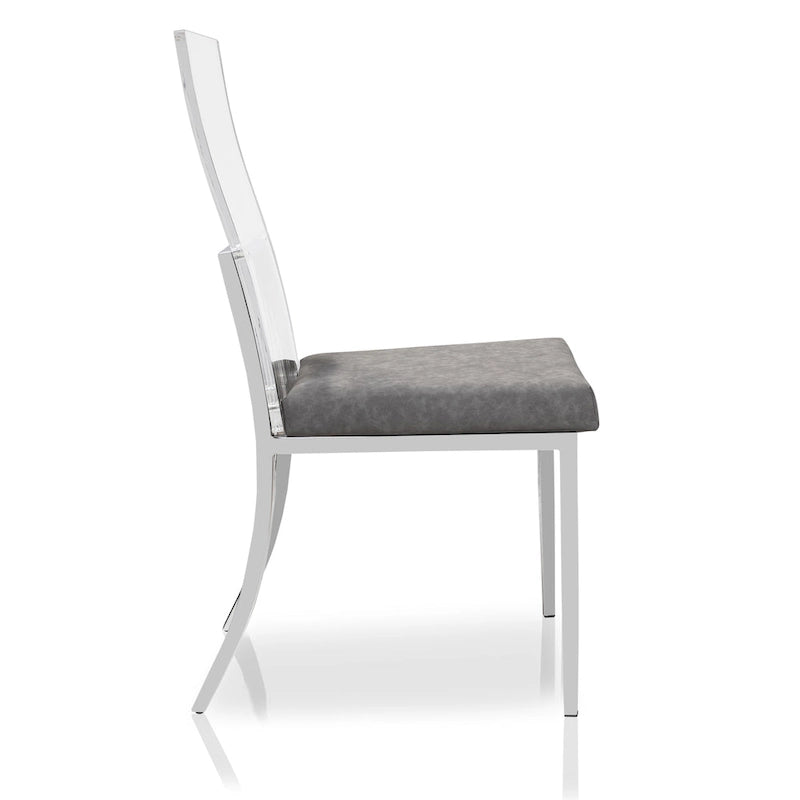 Sedia da pranzo in acrilico grigio e cromo, set da 2