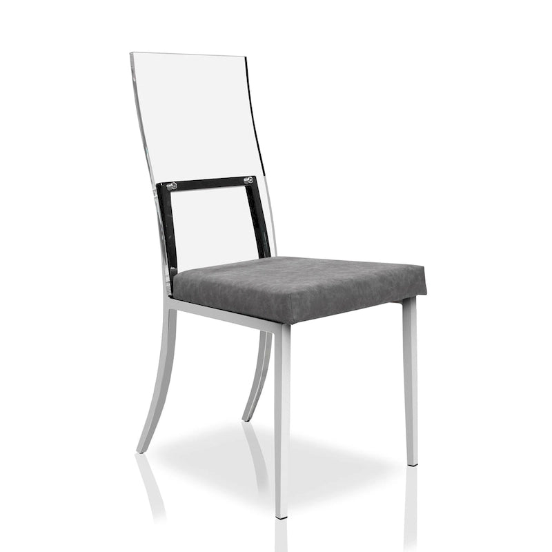 Sedia da pranzo in acrilico grigio e cromo, set da 2