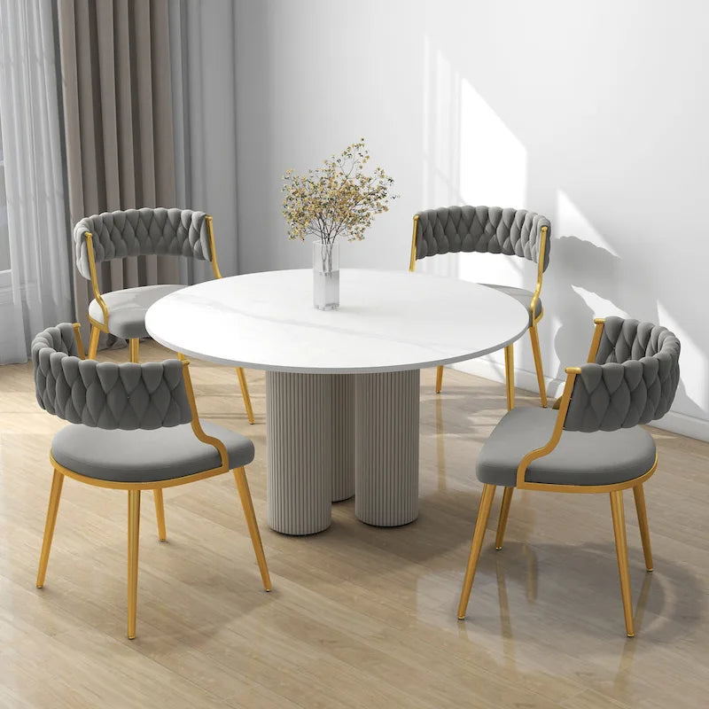 Sedia da pranzo in velluto grigio / viola / nero / blu navy / avorio / verde scuro, set da 4
