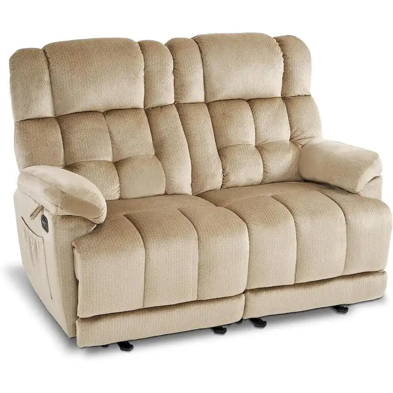 Divanetto Reclinabile Elettrico 2 Posti in Tessuto Rosso/Grigio/Beige/Blu/Marrone con Funzione Massaggio e Riscaldamento
