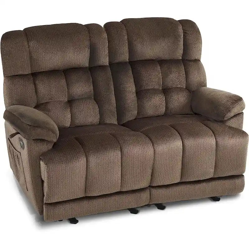 Divanetto Reclinabile Elettrico 2 Posti in Tessuto Rosso/Grigio/Beige/Blu/Marrone con Funzione Massaggio e Riscaldamento