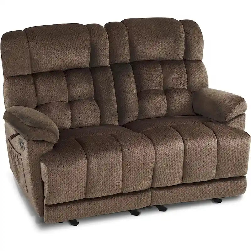 Divanetto Reclinabile Elettrico 2 Posti in Tessuto Rosso/Grigio/Beige/Blu/Marrone con Funzione Massaggio e Riscaldamento