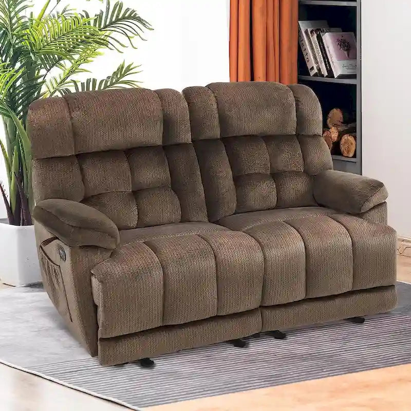 Divanetto Reclinabile Elettrico 2 Posti in Tessuto Rosso/Grigio/Beige/Blu/Marrone con Funzione Massaggio e Riscaldamento