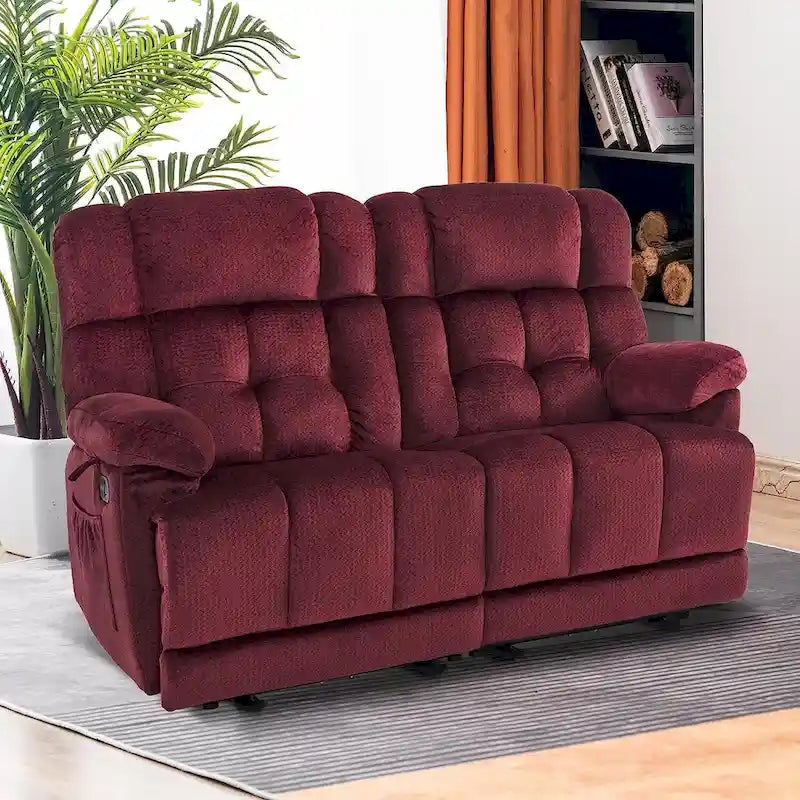 Divanetto Reclinabile Elettrico 2 Posti in Tessuto Rosso/Grigio/Beige/Blu/Marrone con Funzione Massaggio e Riscaldamento