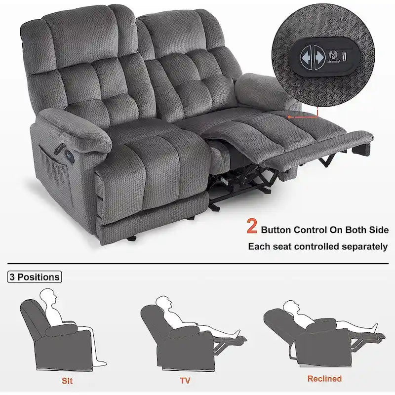 Divanetto Reclinabile Elettrico 2 Posti in Tessuto Rosso/Grigio/Beige/Blu/Marrone con Funzione Massaggio e Riscaldamento