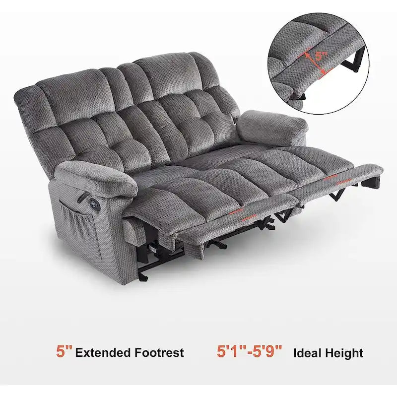 Divanetto Reclinabile Elettrico 2 Posti in Tessuto Rosso/Grigio/Beige/Blu/Marrone con Funzione Massaggio e Riscaldamento