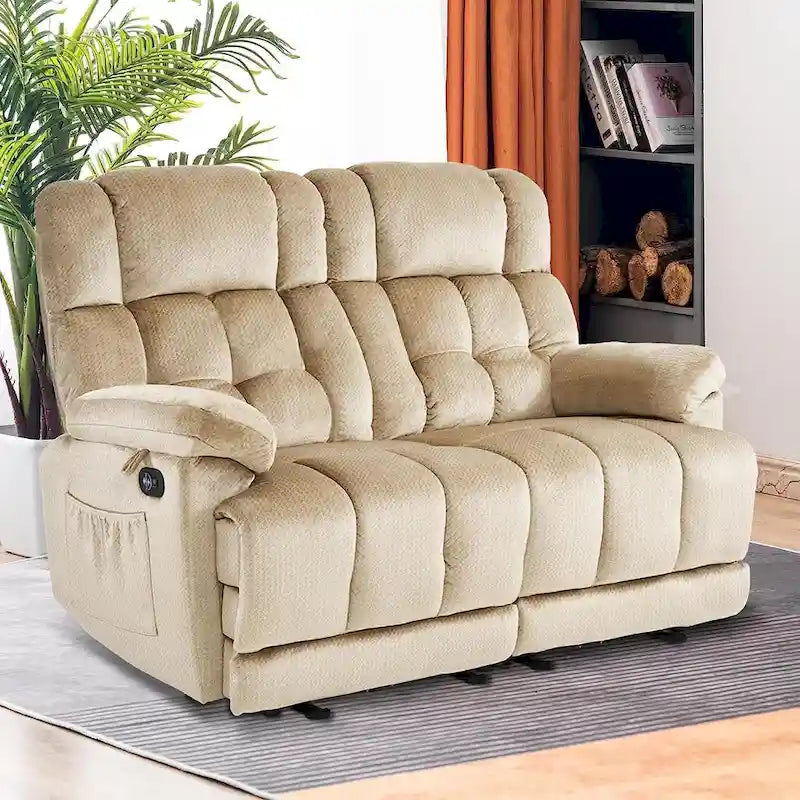 Divanetto Reclinabile Elettrico 2 Posti in Tessuto Rosso/Grigio/Beige/Blu/Marrone con Funzione Massaggio e Riscaldamento