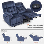 Divanetto Reclinabile Elettrico 2 Posti in Tessuto Rosso/Grigio/Beige/Blu/Marrone con Funzione Massaggio e Riscaldamento