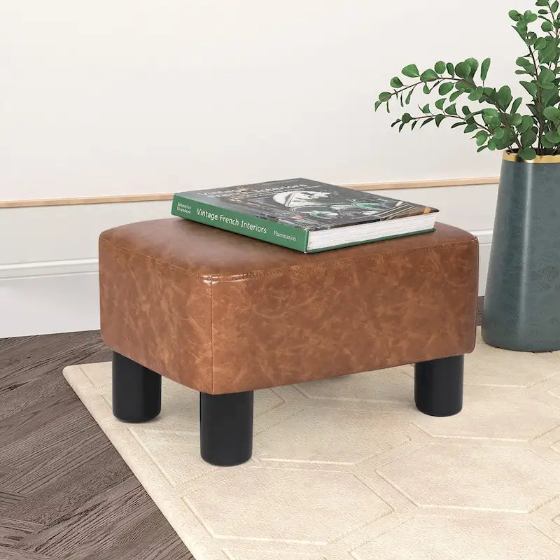 Poggiapiedi Pouf Contenitore in Similpelle PU Grigio/Grigio Scuro/Marrone, Rettangolare, 1 Persona