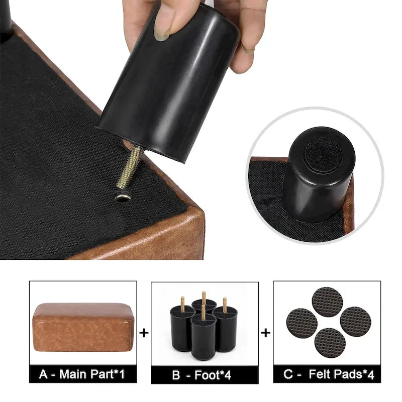 Poggiapiedi Pouf Contenitore in Similpelle PU Grigio/Grigio Scuro/Marrone, Rettangolare, 1 Persona