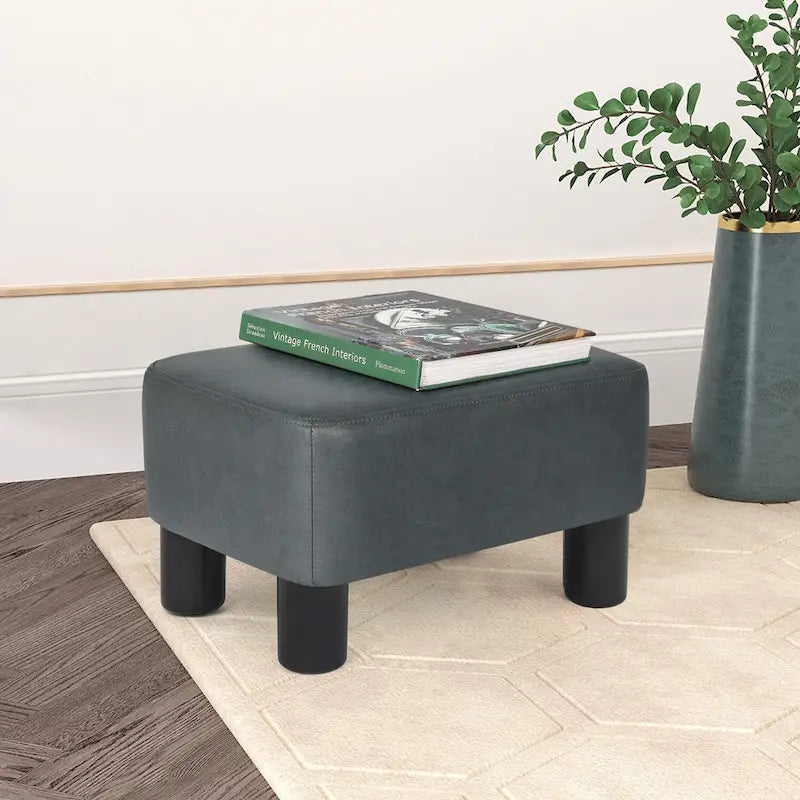 Poggiapiedi Pouf Contenitore in Similpelle PU Grigio/Grigio Scuro/Marrone, Rettangolare, 1 Persona