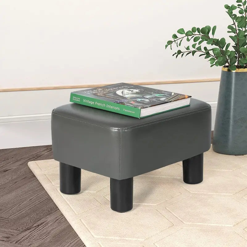 Poggiapiedi Pouf Contenitore in Similpelle PU Grigio/Grigio Scuro/Marrone, Rettangolare, 1 Persona