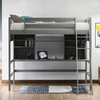 Letto a soppalco singolo con scrivania e mensole — Espresso / Grigio / Bianco, 1 persona