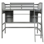 Letto a soppalco singolo con scrivania e mensole — Espresso / Grigio / Bianco, 1 persona