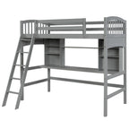 Letto a soppalco singolo con scrivania e mensole — Espresso / Grigio / Bianco, 1 persona